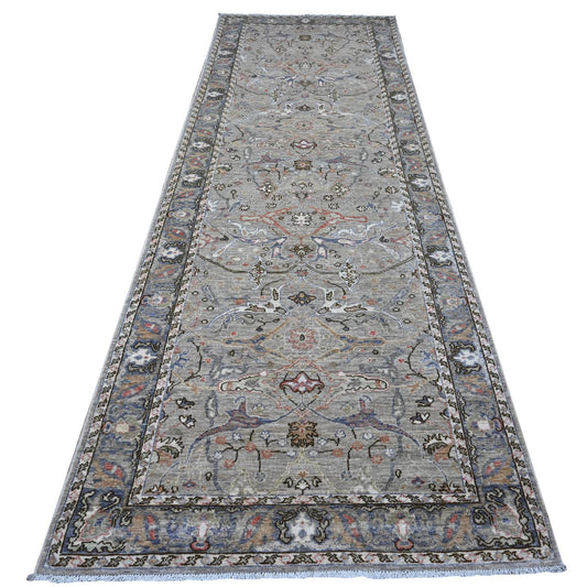 Heriz Wool Hand Knotted Rug Grey Gray 3.11X12.0 -O089494