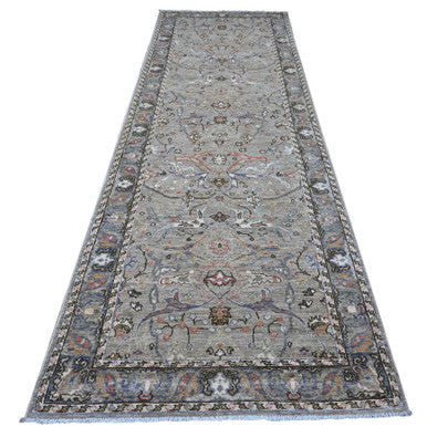 Heriz Wool Hand Knotted Rug Grey Gray 3.11X12.0 -O089494