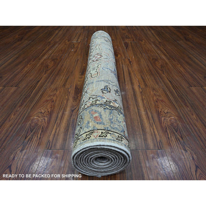 Heriz Wool Hand Knotted Rug Grey Gray 3.11X12.0 -O089494