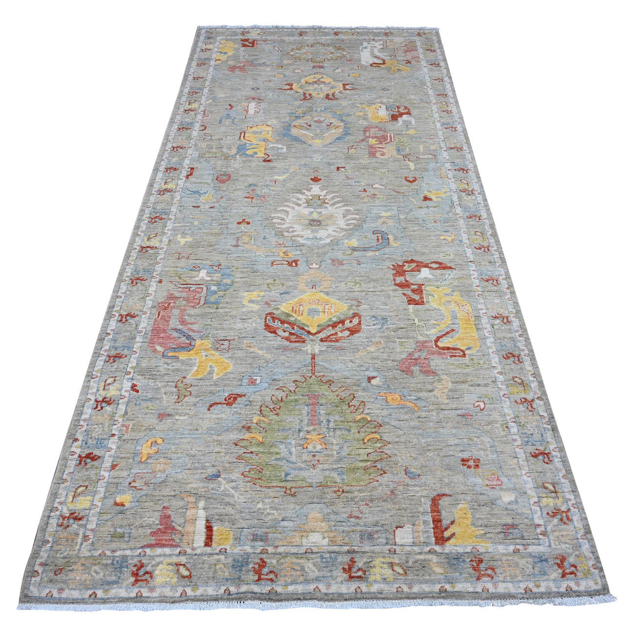 Gray 4'2" x 9'6" Oushak And Peshawar Hand knotted Wool Rug - Sku: O089495