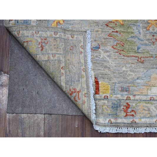 Oushak And Peshawar Wool Hand Knotted Rug Grey Silver 4.2X9.6 -O089495