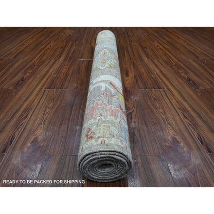 Oushak And Peshawar Wool Hand Knotted Rug Grey Silver 4.2X9.6 -O089495