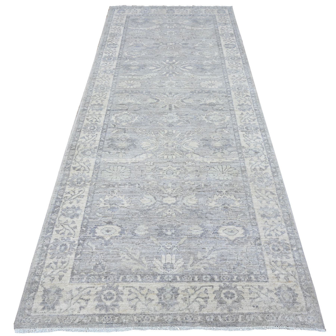 Gray 3'11" x 9'9" Oushak And Peshawar Hand knotted Wool Rug - Sku: O089496