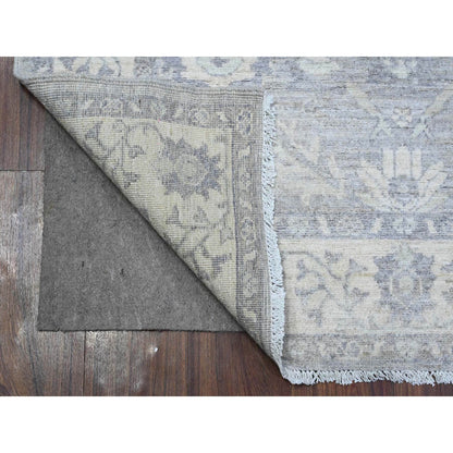 Oushak And Peshawar Wool Hand Knotted Rug Grey Ivory 3.11X9.9 -O089496