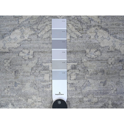 Oushak And Peshawar Wool Hand Knotted Rug Grey Ivory 3.11X9.9 -O089496