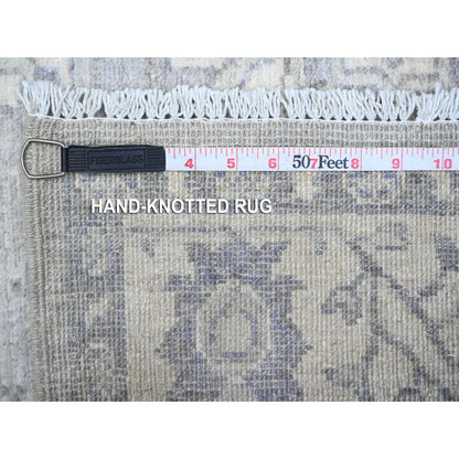 Oushak And Peshawar Wool Hand Knotted Rug Grey Ivory 3.11X9.9 -O089496
