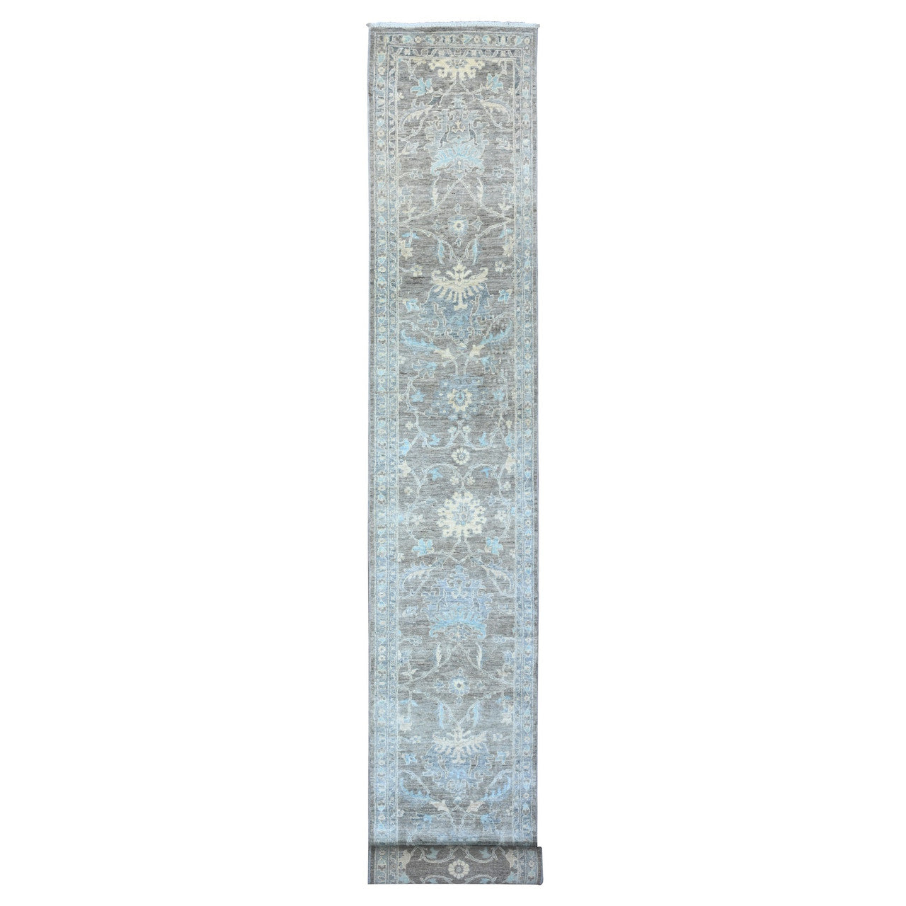 Gray 2'5" x 20'1" Oushak And Peshawar Hand knotted Wool Rug - Sku: O089499