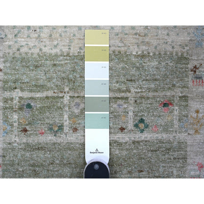 Tribal & Geometric Wool Hand Knotted Rug Green Blue 2.10X18.6 -O089500