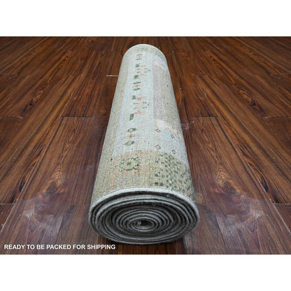 Tribal & Geometric Wool Hand Knotted Rug Green Blue 2.10X18.6 -O089500