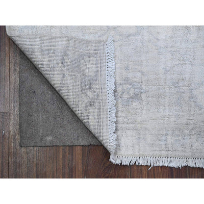 Oushak And Peshawar Wool Hand Knotted Rug Ivory Gray 1.11X2.9 -O089504