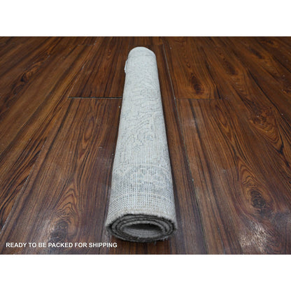 Oushak And Peshawar Wool Hand Knotted Rug Ivory Gray 1.11X2.9 -O089504