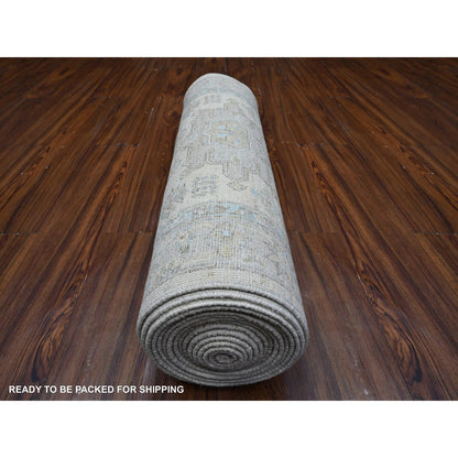 Oushak And Peshawar Wool Hand Knotted Rug Ivory Silver 2.8X19.7 -O089505