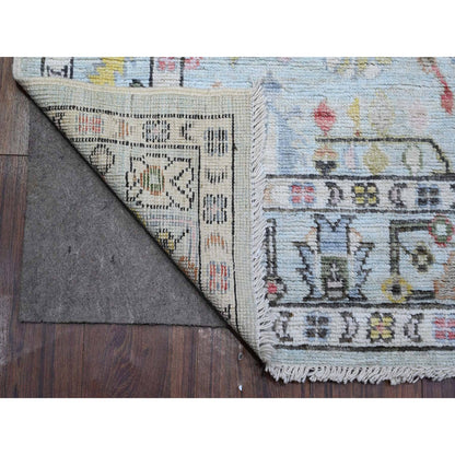 Oushak And Peshawar Wool Hand Knotted Rug Blue Blue 4.1X9.11 -O089506