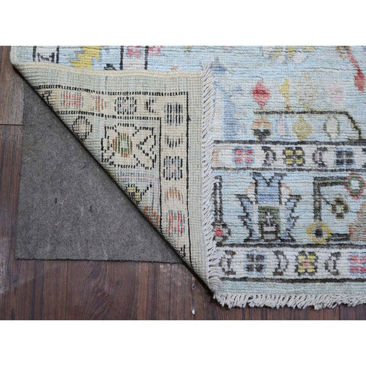 Oushak And Peshawar Wool Hand Knotted Rug Blue Blue 4.1X9.11 -O089506