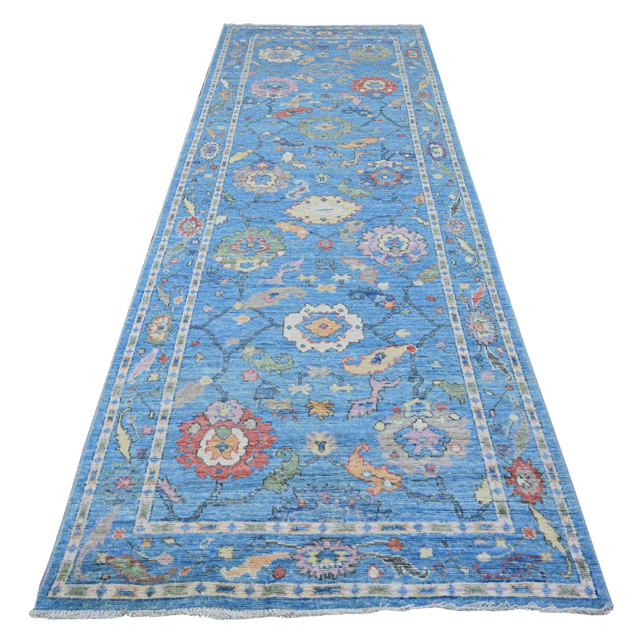 Blue 4'2" x 11'11" Oushak And Peshawar Hand knotted Wool Rug - Sku: O089507
