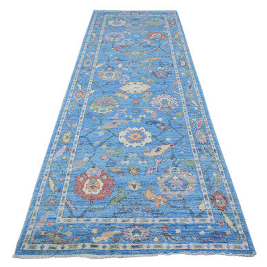 Oushak And Peshawar Wool Hand Knotted Rug Blue Blue 4.2X11.11 -O089507