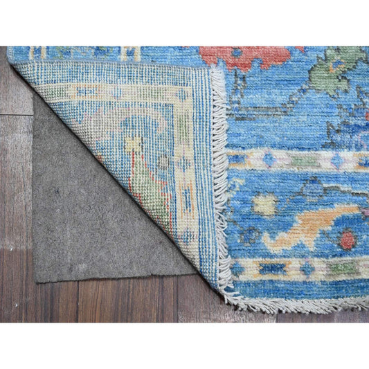 Oushak And Peshawar Wool Hand Knotted Rug Blue Blue 4.2X11.11 -O089507