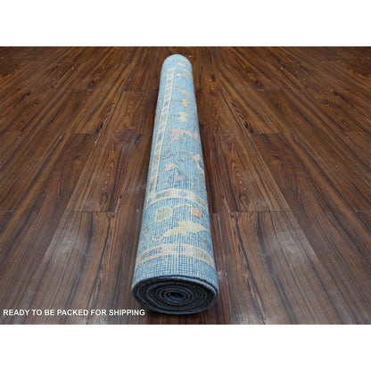 Oushak And Peshawar Wool Hand Knotted Rug Blue Blue 4.2X11.11 -O089507