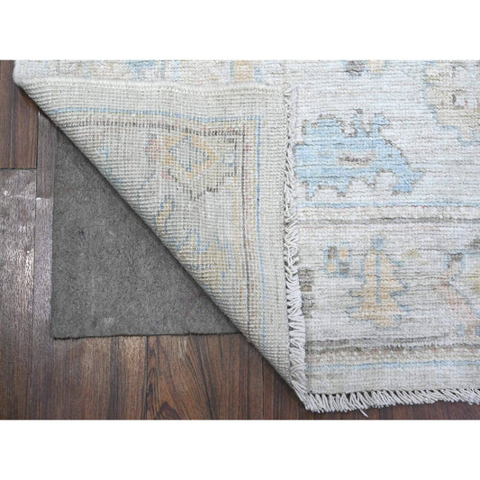 Oushak And Peshawar Wool Hand Knotted Rug Grey Silver Gray 4.0X9.11 -O089508