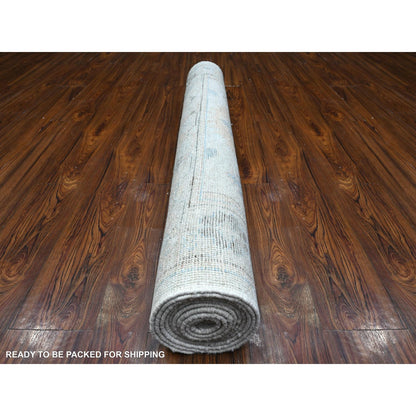 Oushak And Peshawar Wool Hand Knotted Rug Grey Silver Gray 4.0X9.11 -O089508