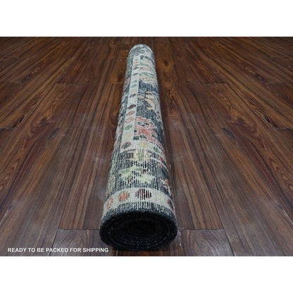 Oushak And Peshawar Wool Hand Knotted Rug Black Black 4.0X11.7 -O089509