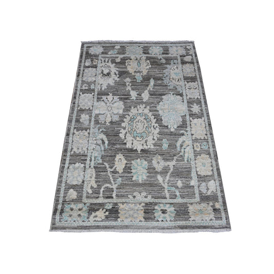 Oushak And Peshawar Wool Hand Knotted Rug Grey Charcoal Gray 3.3X5.0 -O089512