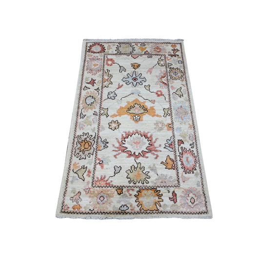 Oushak And Peshawar Wool Hand Knotted Rug Ivory Ivory 2.11X4.10 -O089515