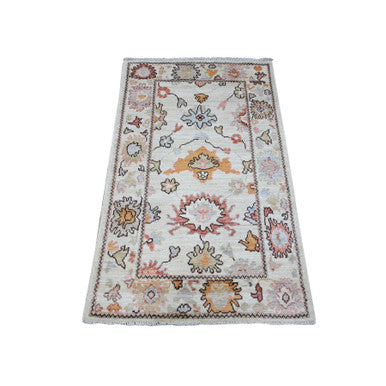 Oushak And Peshawar Wool Hand Knotted Rug Ivory Ivory 2.11X4.10 -O089515