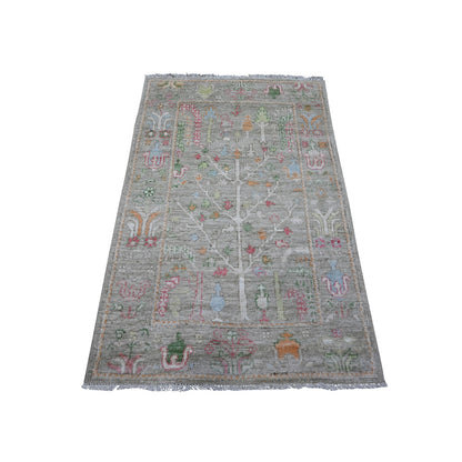 Oushak And Peshawar Wool Hand Knotted Rug Green Green 3.1X4.11 -O089517
