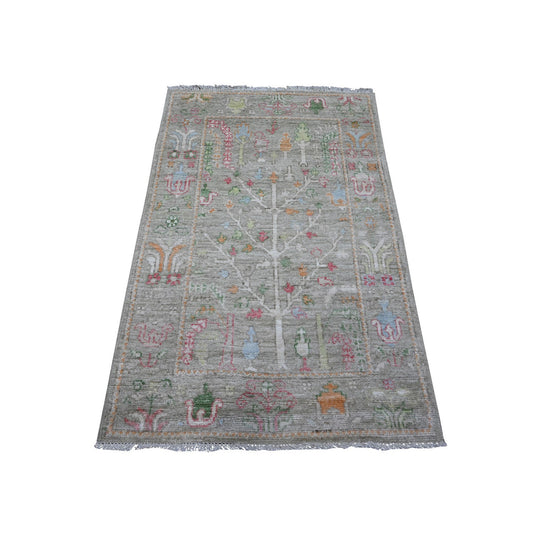 Oushak And Peshawar Wool Hand Knotted Rug Green Green 3.1X4.11 -O089517