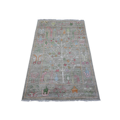 Oushak And Peshawar Wool Hand Knotted Rug Green Green 3.1X4.11 -O089517
