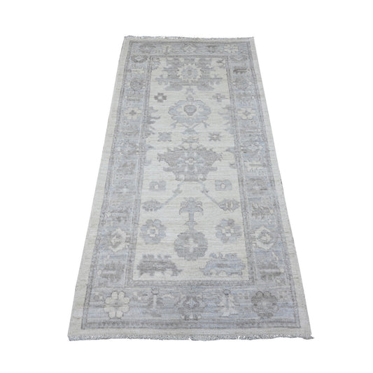 Oushak And Peshawar Wool Hand Knotted Rug Ivory Gray 2.11X6.1 -O089518