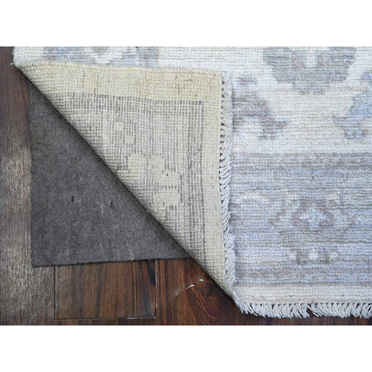Oushak And Peshawar Wool Hand Knotted Rug Ivory Gray 2.11X6.1 -O089518
