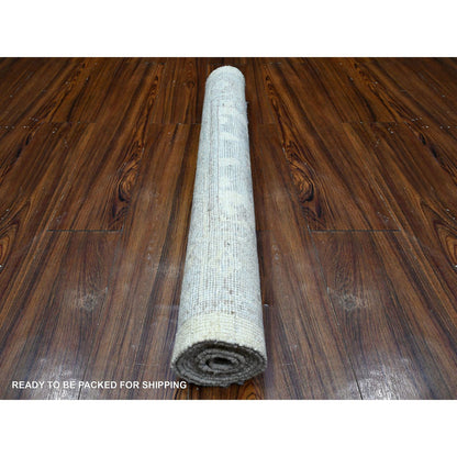 Oushak And Peshawar Wool Hand Knotted Rug Ivory Gray 2.11X6.1 -O089518
