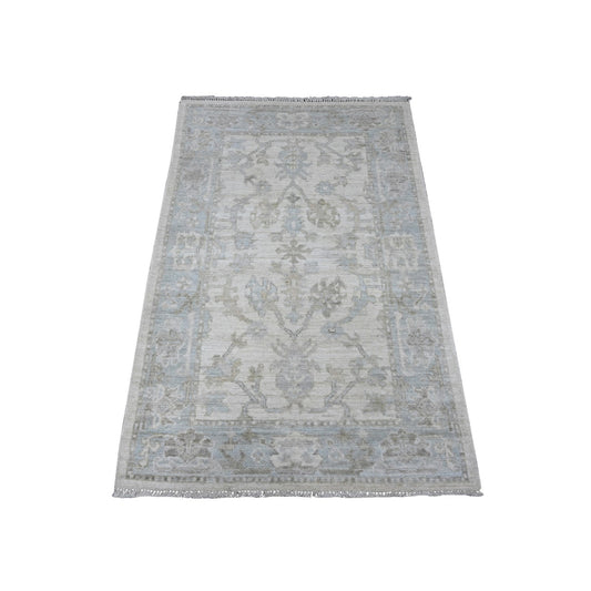 Oushak And Peshawar Wool Hand Knotted Rug Ivory Gray 3.2X4.10 -O089523