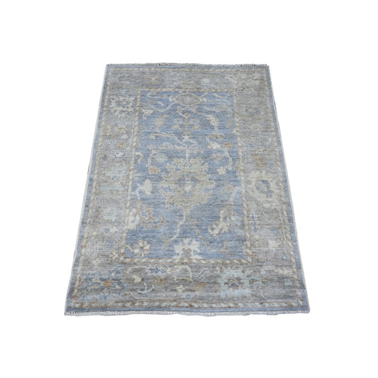 Oushak And Peshawar Wool Hand Knotted Rug Grey Silver Gray 3.1X4.3 -O089529