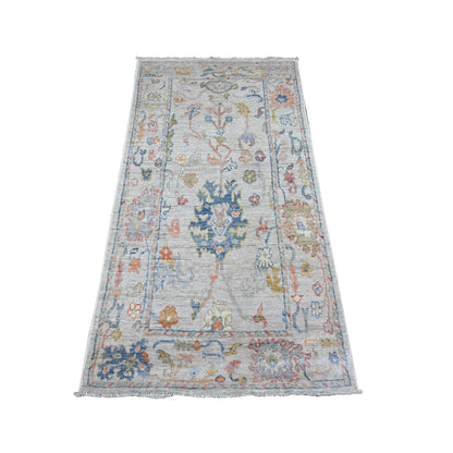 Oushak And Peshawar Wool Hand Knotted Rug Grey Silver Gray 2.10X5.4 -O089530
