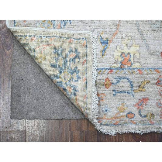 Oushak And Peshawar Wool Hand Knotted Rug Grey Silver Gray 2.10X5.4 -O089530