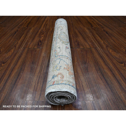 Oushak And Peshawar Wool Hand Knotted Rug Grey Silver Gray 2.10X5.4 -O089530
