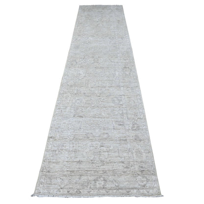Oushak And Peshawar Wool Hand Knotted Rug Grey Gray 2.9X11.9 -O089535