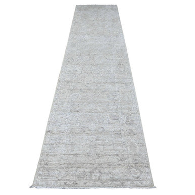 Oushak And Peshawar Wool Hand Knotted Rug Grey Gray 2.9X11.9 -O089535