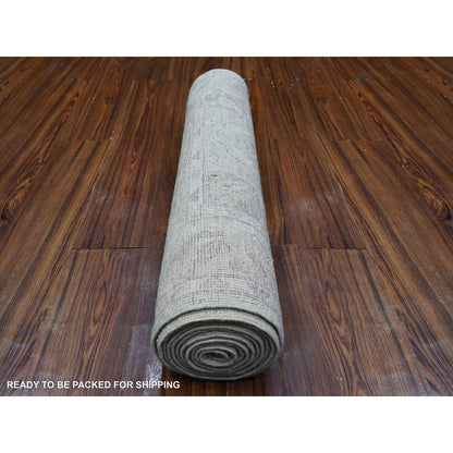 Oushak And Peshawar Wool Hand Knotted Rug Grey Gray 2.9X11.9 -O089535