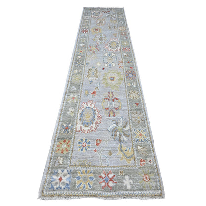 Oushak And Peshawar Wool Hand Knotted Rug Grey Green 2.9X12.6 -O089536