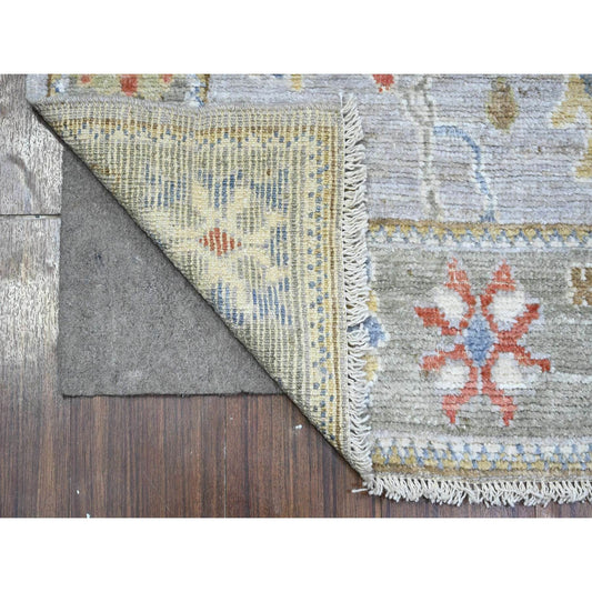 Oushak And Peshawar Wool Hand Knotted Rug Grey Green 2.9X12.6 -O089536