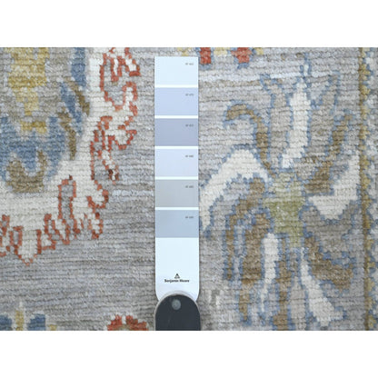 Oushak And Peshawar Wool Hand Knotted Rug Grey Green 2.9X12.6 -O089536