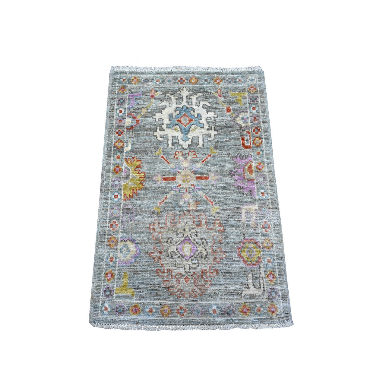 Gray 2'1" x 3'3" Oushak And Peshawar Hand knotted Wool Rug - Sku: O089538