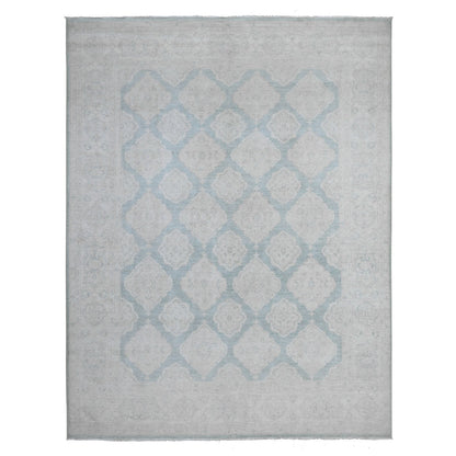Oushak And Peshawar Wool Hand Knotted Rug Green Ivory 8.0X10.4 -O089541