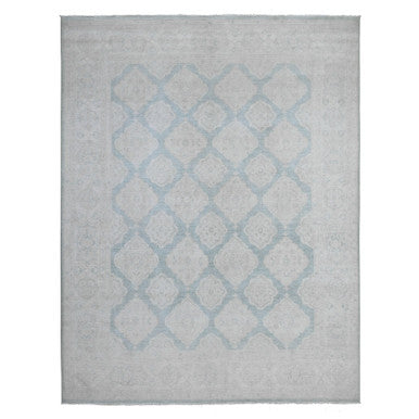 Oushak And Peshawar Wool Hand Knotted Rug Green Ivory 8.0X10.4 -O089541