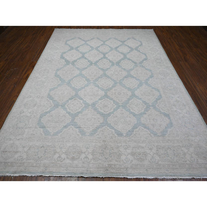 Oushak And Peshawar Wool Hand Knotted Rug Green Ivory 8.0X10.4 -O089541