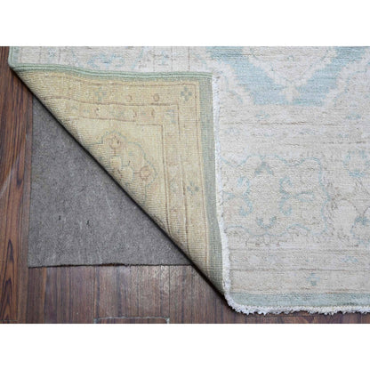 Oushak And Peshawar Wool Hand Knotted Rug Green Ivory 8.0X10.4 -O089541